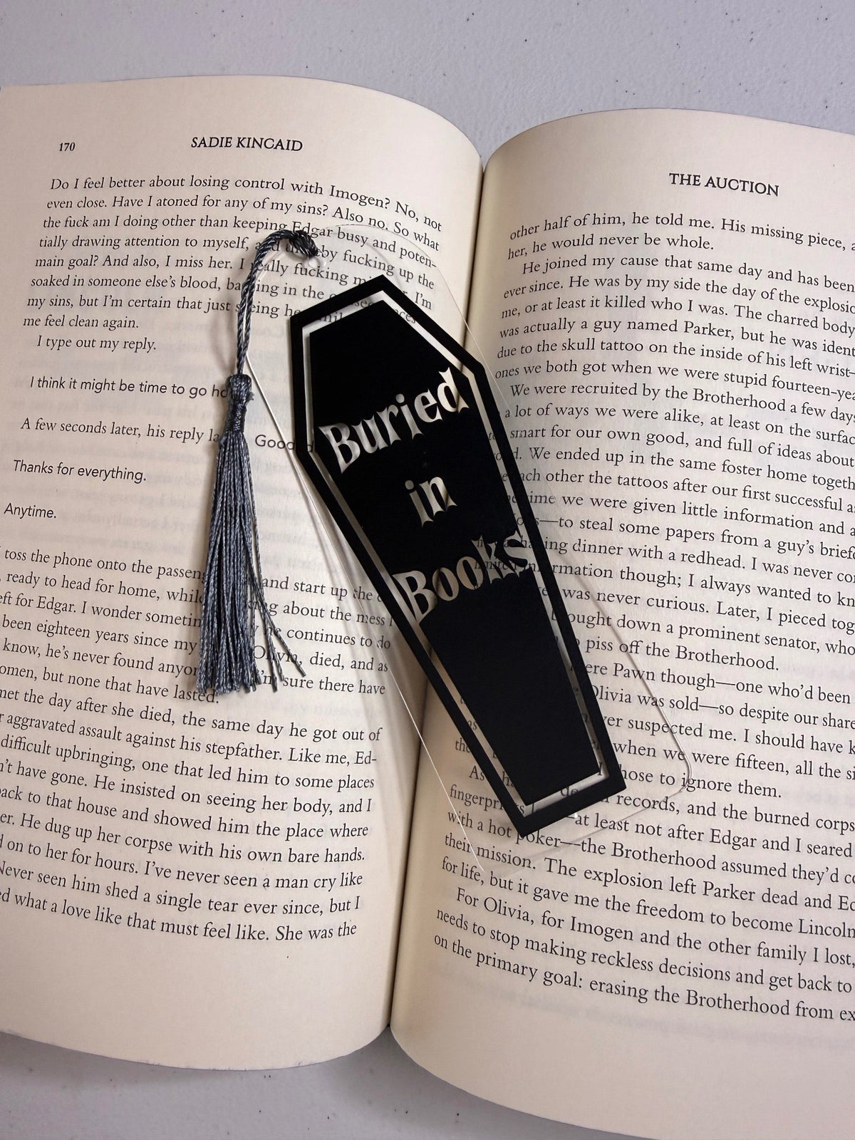 Black Buried In Books bookmark with tassel