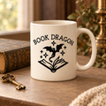 Ivory Book Dragon ceramic mug with black dragon and open book artwork