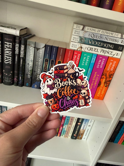 Books Coffee and Chaos colorful bookish sticker