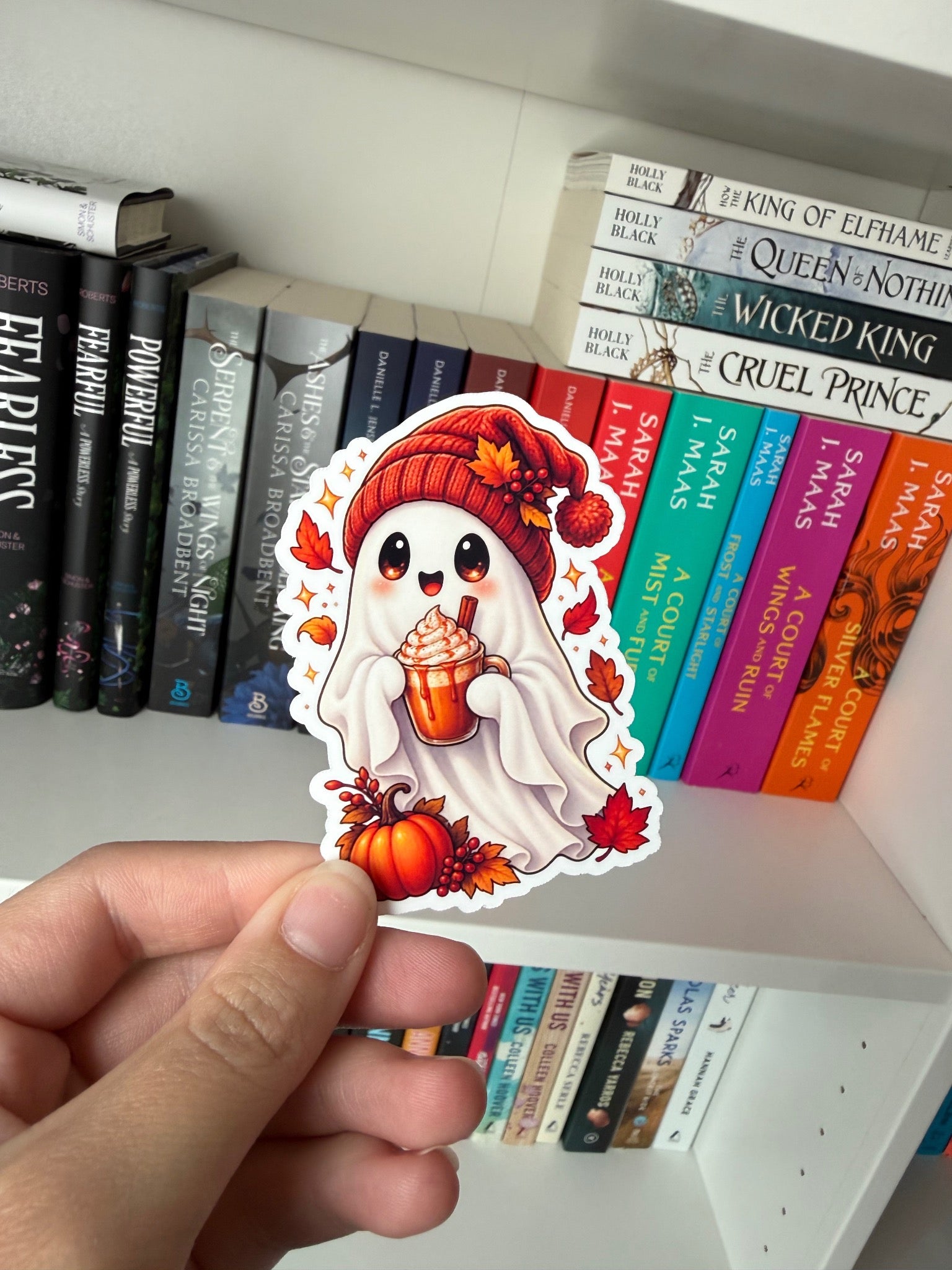 Cozy ghost drinking coffee fall sticker