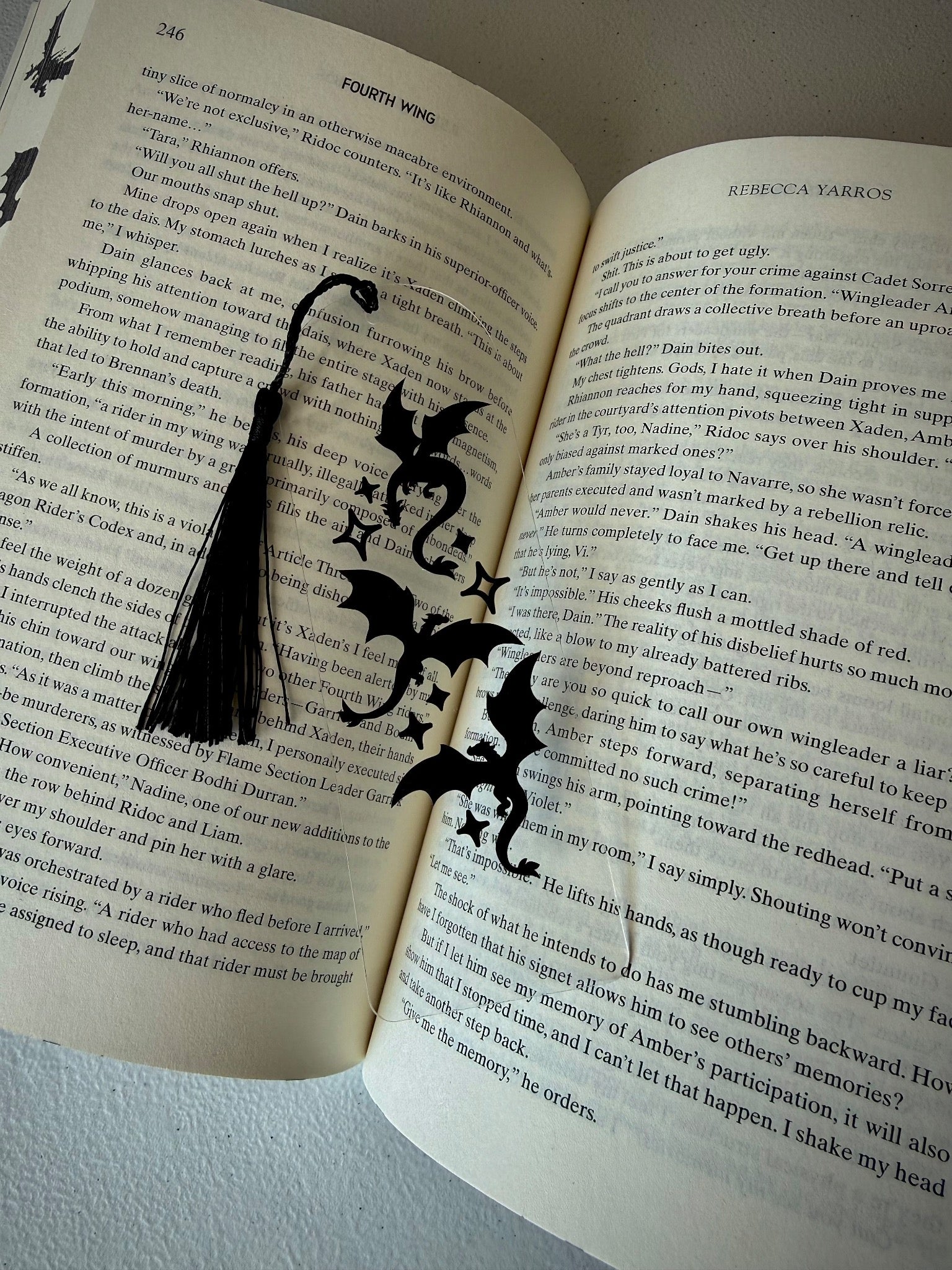 Black dragon and bat silhouette bookmark with a black tassel