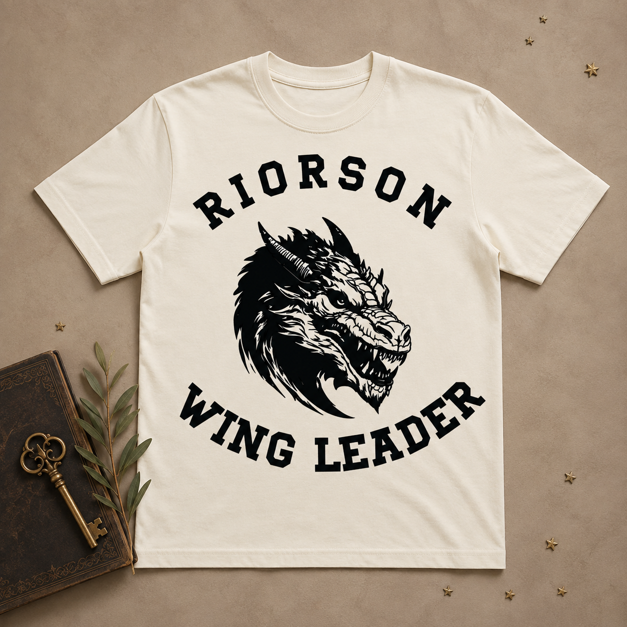 Cream Riorson Wing Leader T-shirt with black dragon graphic
